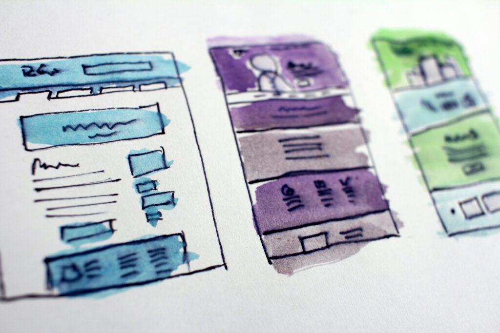 An initial wireframe design for a website.